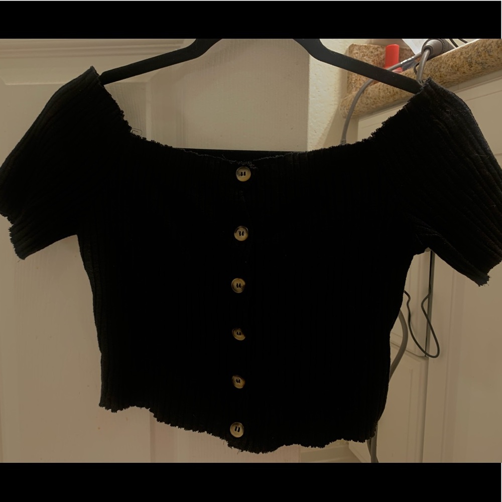Bershka Black Crop Top With Buttons, Size M